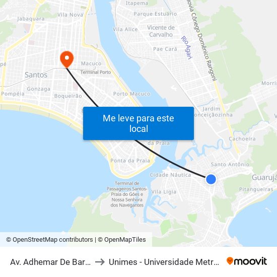 Av. Adhemar De Barros (Sodimac) to Unimes - Universidade Metropolitana De Santos map