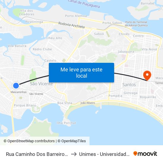 Rua Caminho Dos Barreiros X Rua Saulo De Castro Bicudo to Unimes - Universidade Metropolitana De Santos map