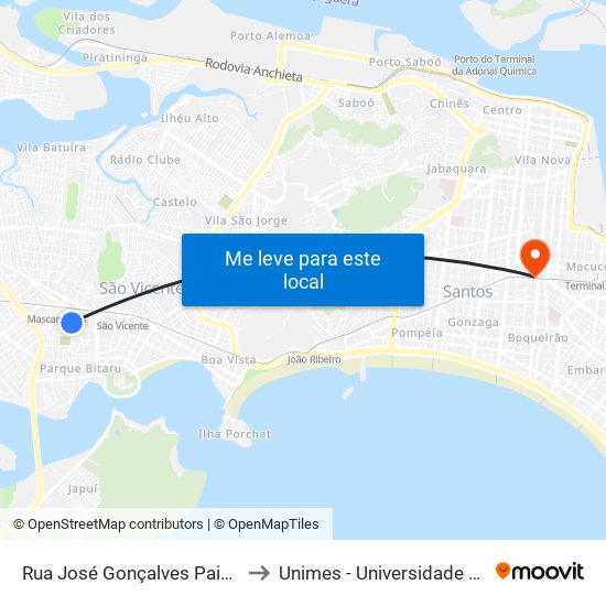 Rua José Gonçalves Paim X Rua Osvaldo Eduardo to Unimes - Universidade Metropolitana De Santos map