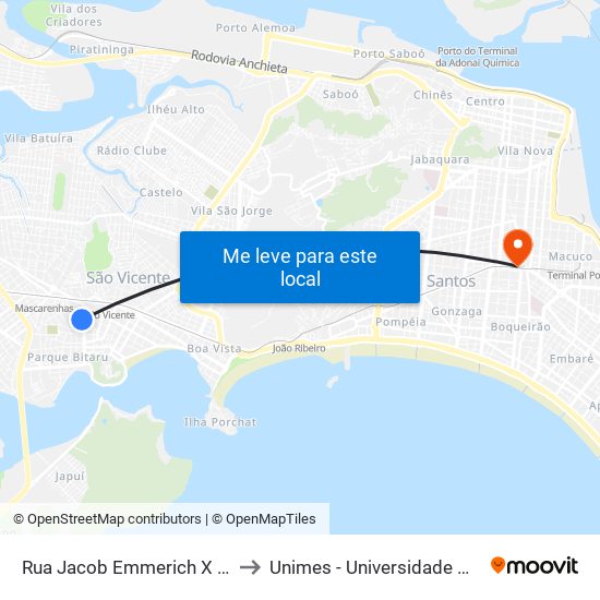 Rua Jacob Emmerich X Av. Capitão-Mor Aguiar to Unimes - Universidade Metropolitana De Santos map