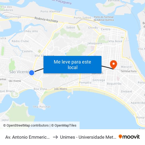 Av. Antonio Emmerich  X Av. 9 De Julho to Unimes - Universidade Metropolitana De Santos map