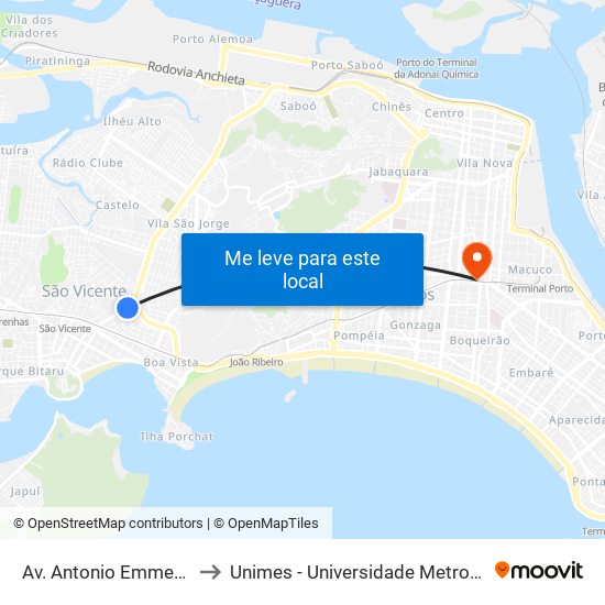 Av. Antonio Emmerich (Sabesp) to Unimes - Universidade Metropolitana De Santos map