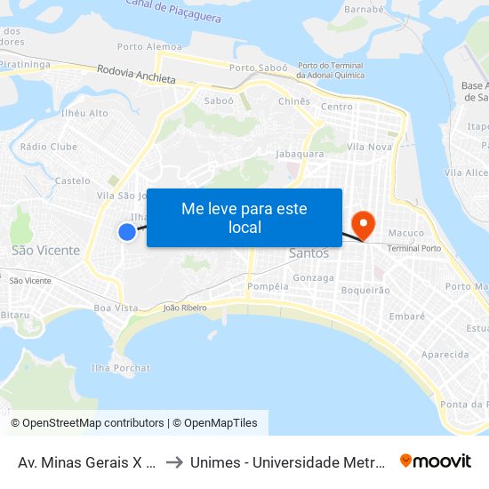 Av. Minas Gerais X R. Costa Rêgo to Unimes - Universidade Metropolitana De Santos map