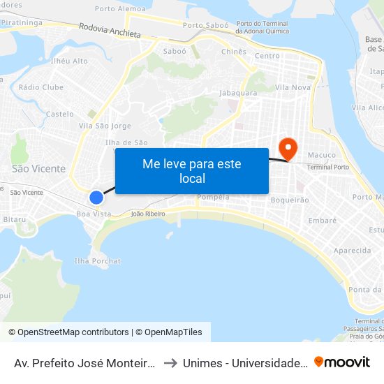 Av. Prefeito José Monteiro X R. Doutor Fernando Costa to Unimes - Universidade Metropolitana De Santos map