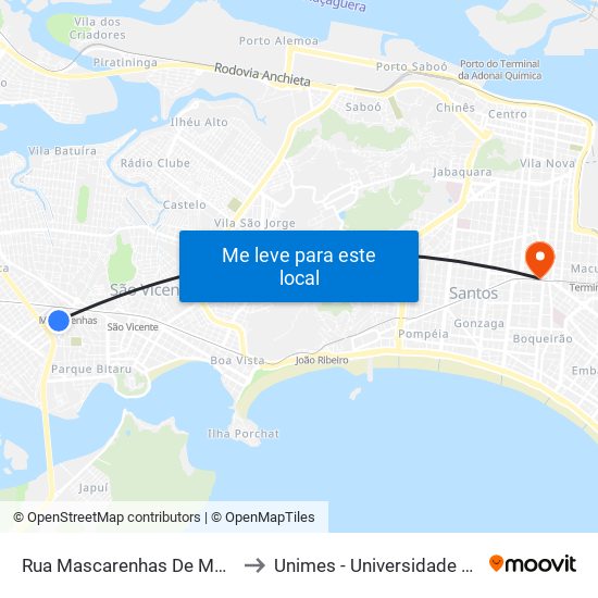 Rua Mascarenhas De Moraes X Rua Castelo Novo to Unimes - Universidade Metropolitana De Santos map
