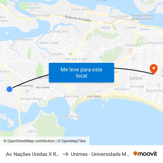 Av. Nações Unidas X Rua Cidade De Santos to Unimes - Universidade Metropolitana De Santos map
