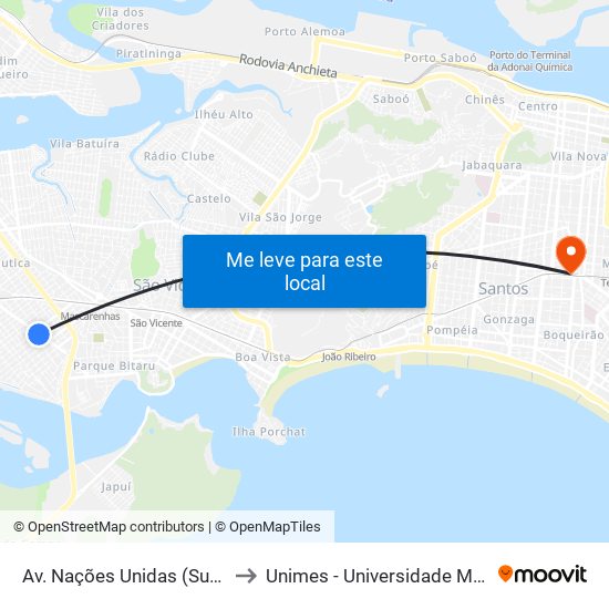 Av. Nações Unidas (Supermercado Talismã) to Unimes - Universidade Metropolitana De Santos map