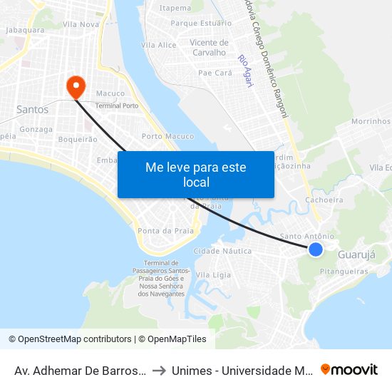Av. Adhemar De Barros X Rua Manoel Araújo to Unimes - Universidade Metropolitana De Santos map