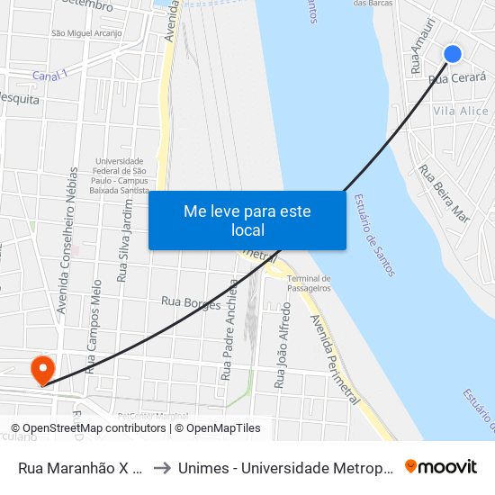 Rua Maranhão X Rua Paraná to Unimes - Universidade Metropolitana De Santos map