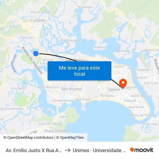 Av. Emílio Justo X Rua Amaro Manoel Dos Santos to Unimes - Universidade Metropolitana De Santos map