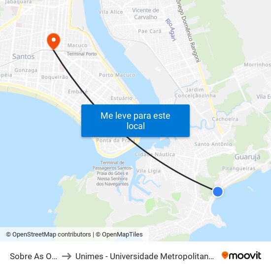 Sobre As Ondas to Unimes - Universidade Metropolitana De Santos map