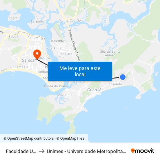 Faculdade Unaerp to Unimes - Universidade Metropolitana De Santos map