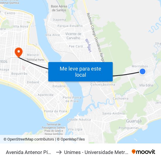 Avenida Antenor Pímentel 926-962 to Unimes - Universidade Metropolitana De Santos map
