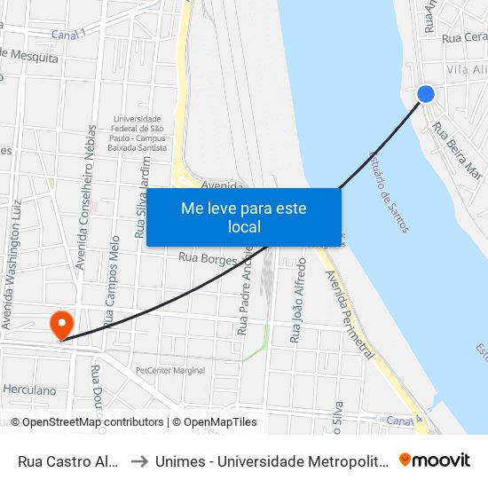 Rua Castro Alves 24a to Unimes - Universidade Metropolitana De Santos map