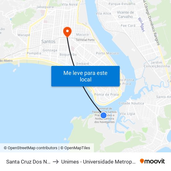 Santa Cruz Dos Navegantes to Unimes - Universidade Metropolitana De Santos map