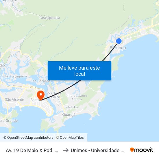Av. 19 De Maio X Rod. Manoel Hyppolito Rego to Unimes - Universidade Metropolitana De Santos map