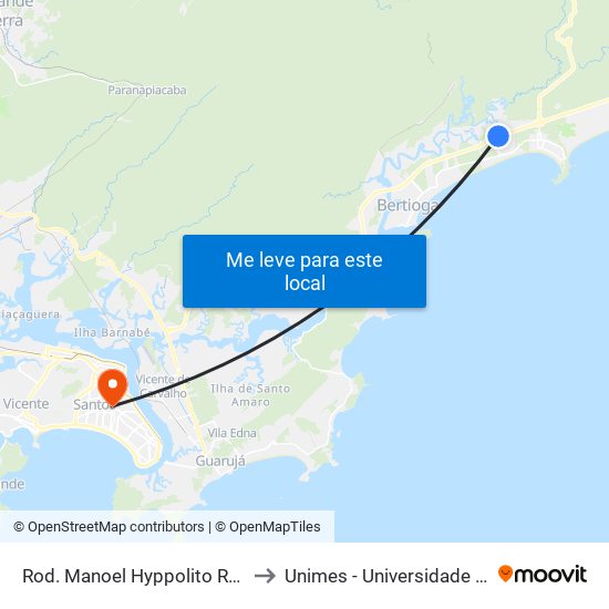 Rod. Manoel Hyppolito Rego (Chácaras/Vista Linda) to Unimes - Universidade Metropolitana De Santos map