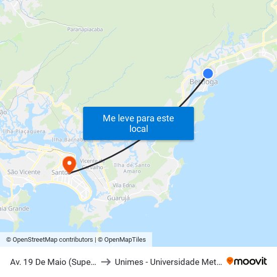 Av. 19 De Maio (Supermercado Litoral) to Unimes - Universidade Metropolitana De Santos map