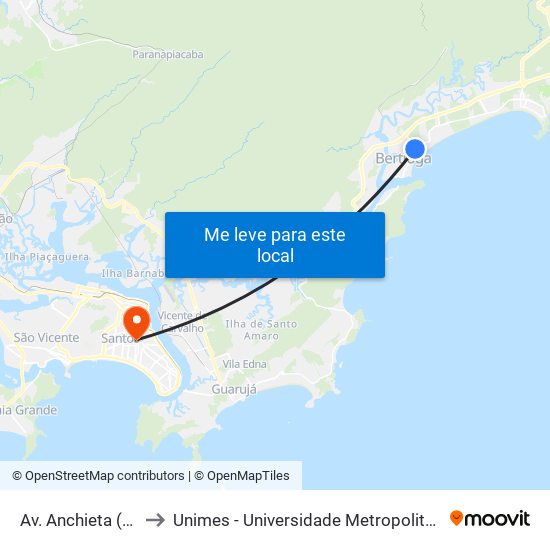 Av. Anchieta (Semar) to Unimes - Universidade Metropolitana De Santos map