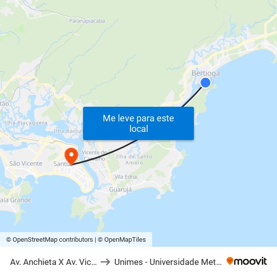 Av. Anchieta X Av. Vicente De Carvalho to Unimes - Universidade Metropolitana De Santos map