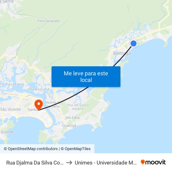 Rua Djalma Da Silva Coimbra X Av. Anchieta to Unimes - Universidade Metropolitana De Santos map