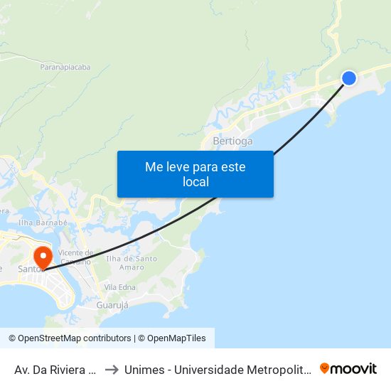 Av. Da Riviera (Portal) to Unimes - Universidade Metropolitana De Santos map