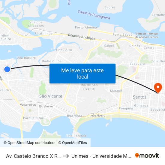 Av. Castelo Branco X R. Germano Da Costa to Unimes - Universidade Metropolitana De Santos map