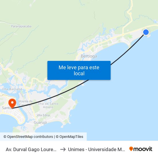 Av. Durval Gago Lourenço (Heliponto Zulu) to Unimes - Universidade Metropolitana De Santos map