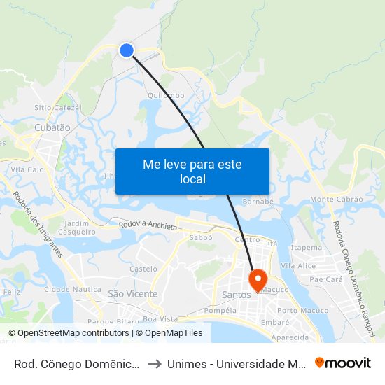 Rod. Cônego Domênico Rangoni (Ecopátio) to Unimes - Universidade Metropolitana De Santos map