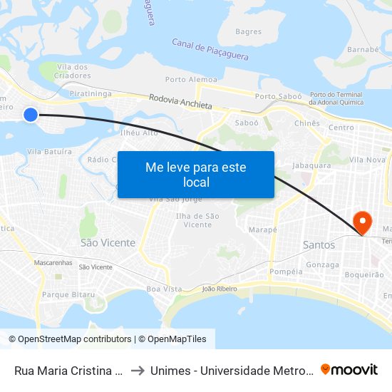 Rua Maria Cristina X Rua Brasília to Unimes - Universidade Metropolitana De Santos map