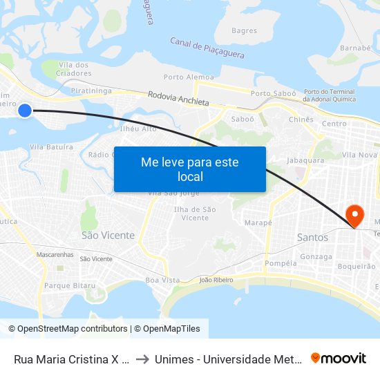 Rua Maria Cristina X Rua São Vicente to Unimes - Universidade Metropolitana De Santos map