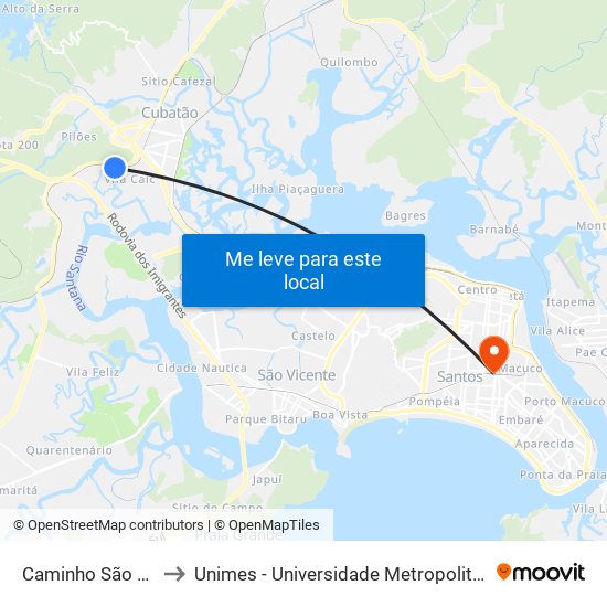 Caminho São Geraldo to Unimes - Universidade Metropolitana De Santos map