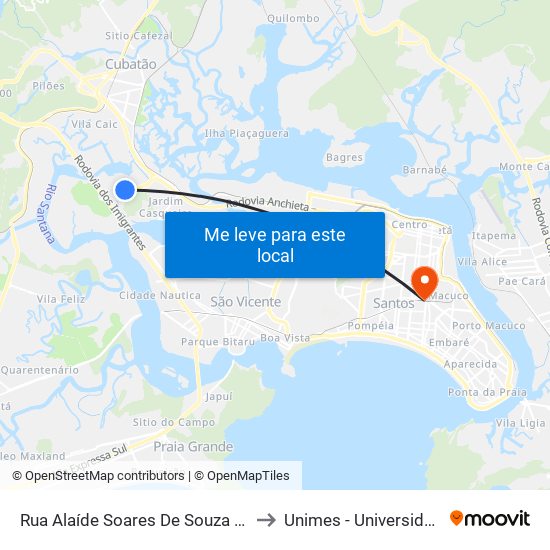 Rua Alaíde Soares De Souza Chaves (Praça Elenilson Da Silva Santos) to Unimes - Universidade Metropolitana De Santos map