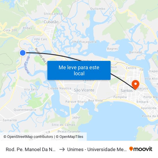 Rod. Pe. Manoel Da Nóbrega (Vale Novo) to Unimes - Universidade Metropolitana De Santos map