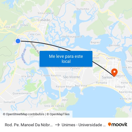 Rod. Pe. Manoel Da Nóbrega (Passarela Vale Verde) to Unimes - Universidade Metropolitana De Santos map