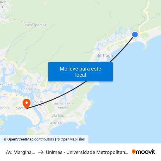 Av. Marginal, 390 to Unimes - Universidade Metropolitana De Santos map
