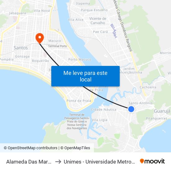 Alameda Das Margaridas, 830 to Unimes - Universidade Metropolitana De Santos map