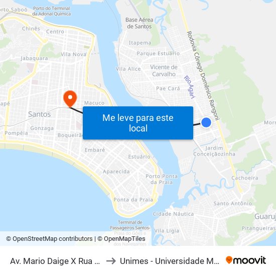 Av. Mario Daige X Rua Álvaro Leão Carmelo to Unimes - Universidade Metropolitana De Santos map