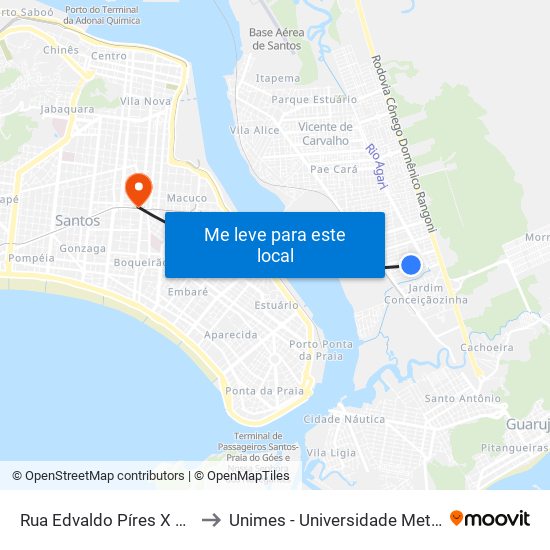 Rua Edvaldo Píres X Rua Afonso Nunes to Unimes - Universidade Metropolitana De Santos map