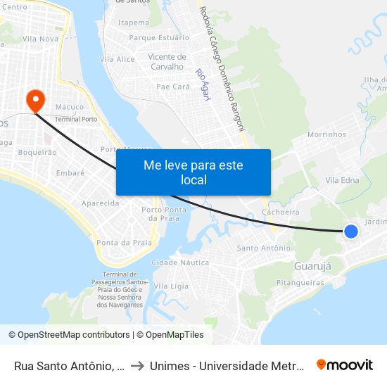 Rua Santo Antônio, 40 (Vila Júlia) to Unimes - Universidade Metropolitana De Santos map