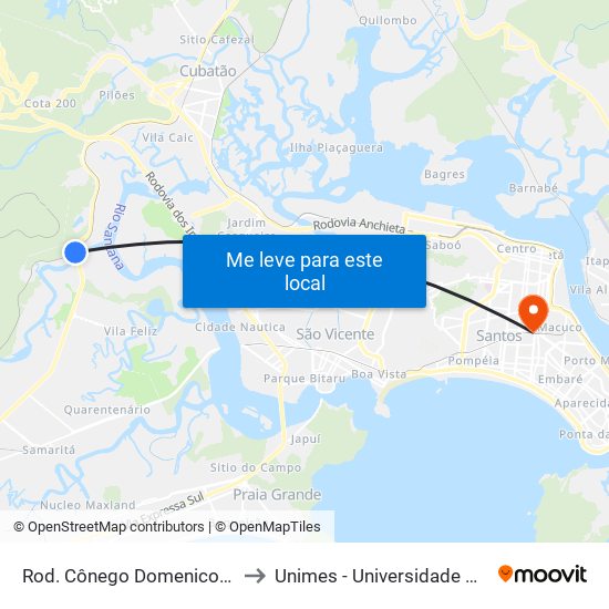 Rod. Cônego Domenico Rangoni (Rio Boturoca) to Unimes - Universidade Metropolitana De Santos map