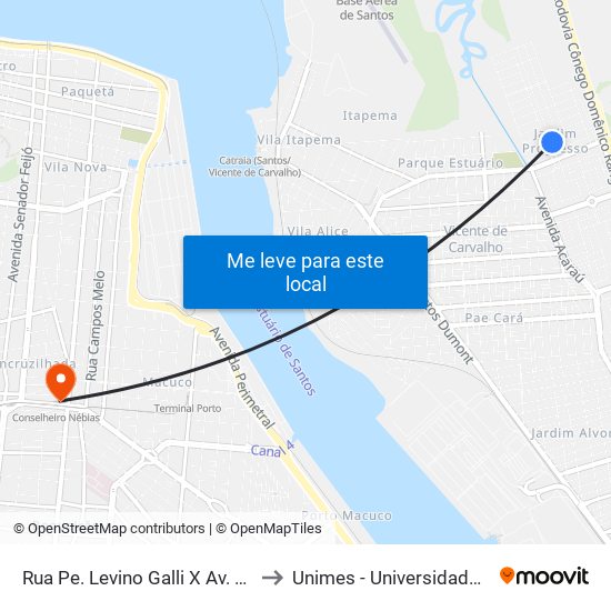 Rua Pe. Levino Galli X Av. Mauro Rubens Nogueira De Sá to Unimes - Universidade Metropolitana De Santos map