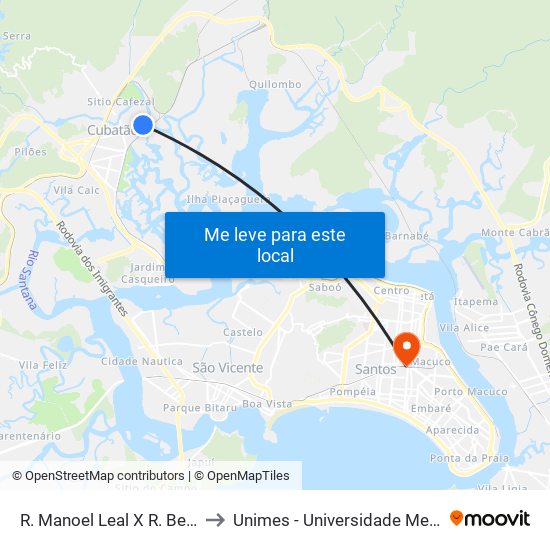 R. Manoel Leal X R. Belarmino Do Amaral to Unimes - Universidade Metropolitana De Santos map