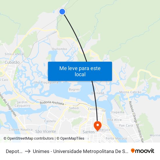 Depotce to Unimes - Universidade Metropolitana De Santos map