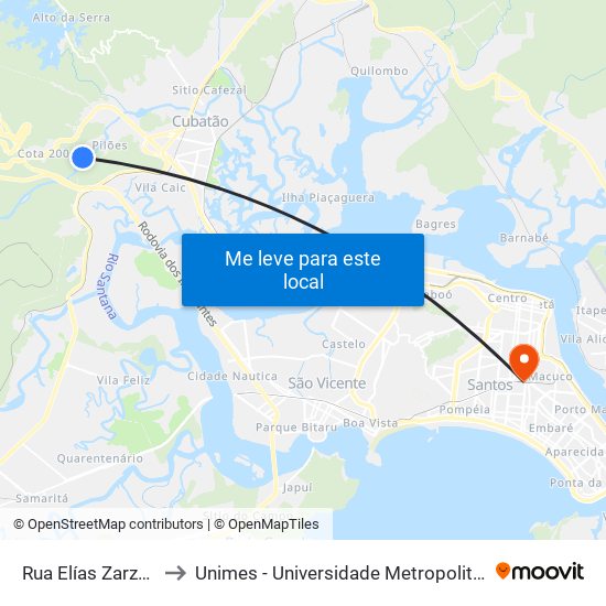 Rua Elías Zarzur, 1699 to Unimes - Universidade Metropolitana De Santos map