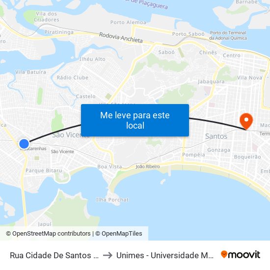 Rua Cidade De Santos X Rua Castelo Novo to Unimes - Universidade Metropolitana De Santos map