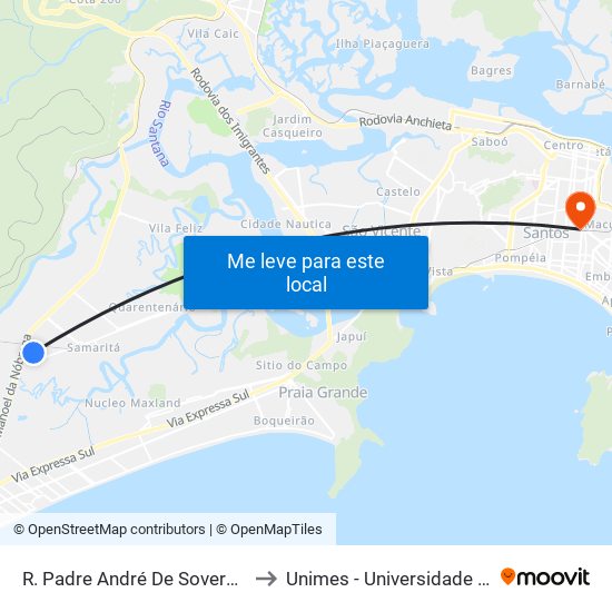 R. Padre André De Soveral (Supermercado Vila Ema) to Unimes - Universidade Metropolitana De Santos map