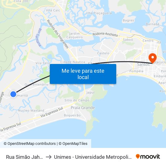Rua Simão Jahjah, 930 to Unimes - Universidade Metropolitana De Santos map
