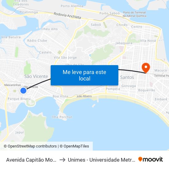 Avenida Capitão Mor De Aguiar, 237 to Unimes - Universidade Metropolitana De Santos map