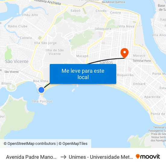 Avenida Padre Manoel Da Nóbrega, 18 to Unimes - Universidade Metropolitana De Santos map